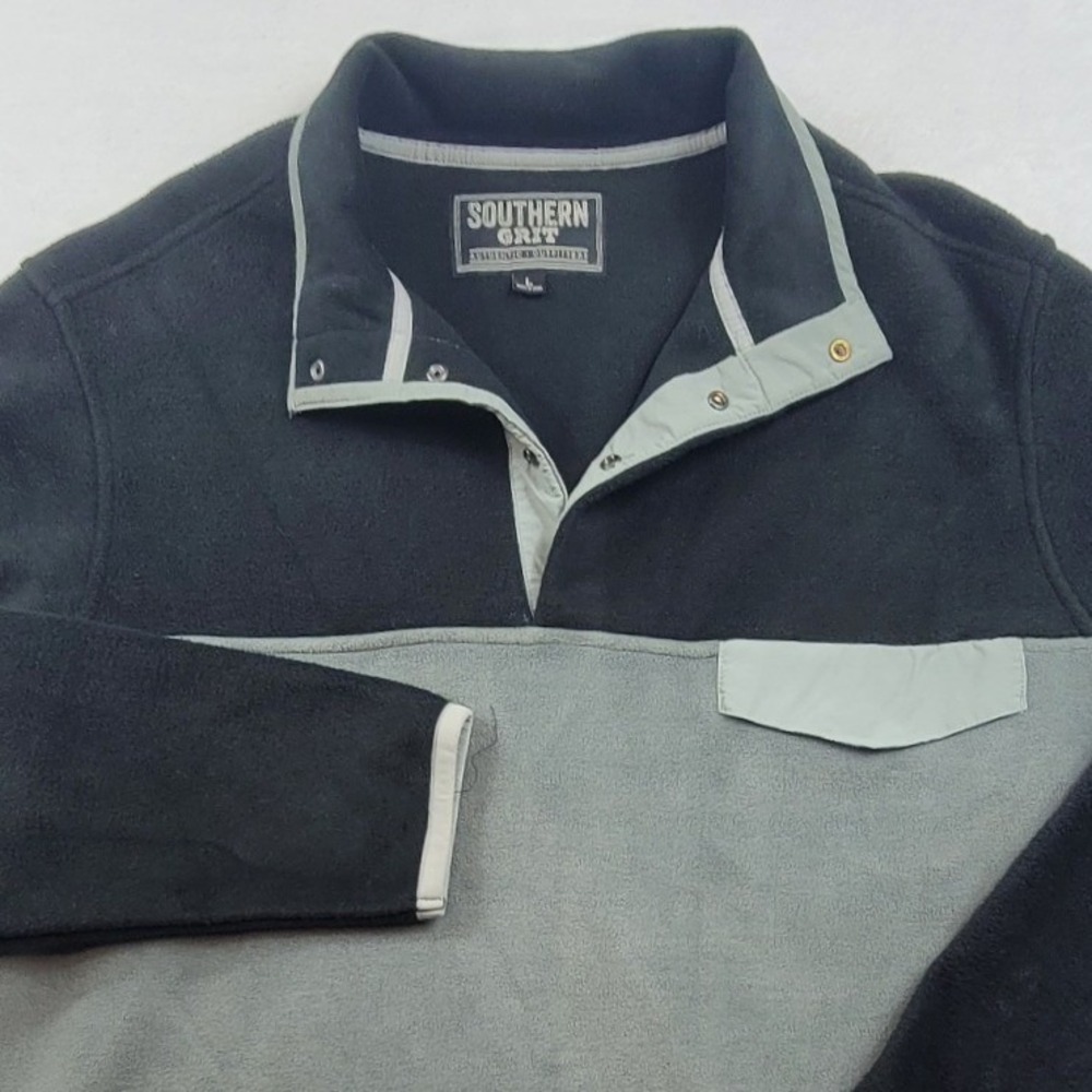 Southern Grit Mens Fleece Pullover Snap Neck Colorblock Gray Black Large